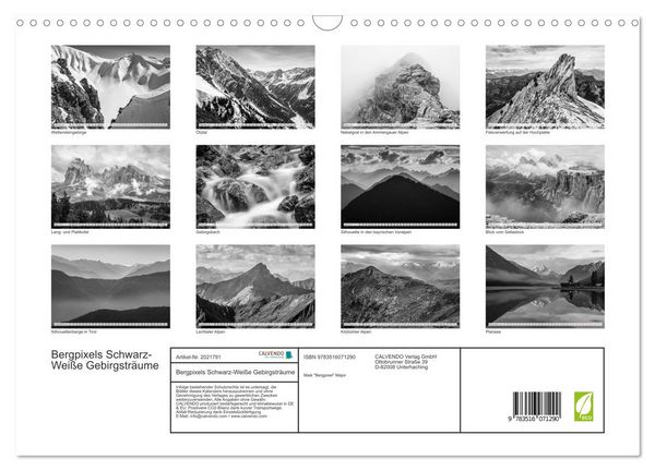 Produktbild: Bergpixels Schwarz-Wei&szlig;e Gebirgstr&auml;ume (Wandkalender 2026 DIN A3 quer), CALVENDO Monatskalender