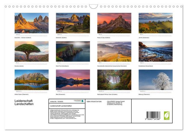 Produktbild: Leidenschaft Landschaften (Wandkalender 2026 DIN A3 quer), CALVENDO Monatskalender