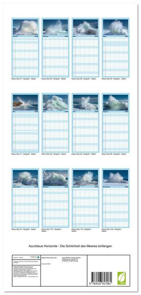 Produktbild: Familienplaner 2026 - Azurblaue Horizonte - Die Sch&ouml;nheit des Meeres einfangen mit 5 Spalten (Wandkalender, 21 x 45 cm) CALVENDO