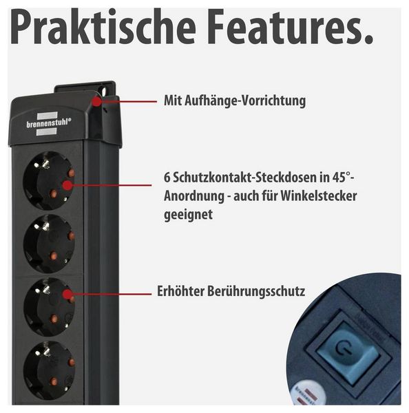Produktbild: Brennenstuhl 1951140300 &Uuml;berspannungsschutz-Steckdosenleiste Schwarz Schutzkontakt 1 St.