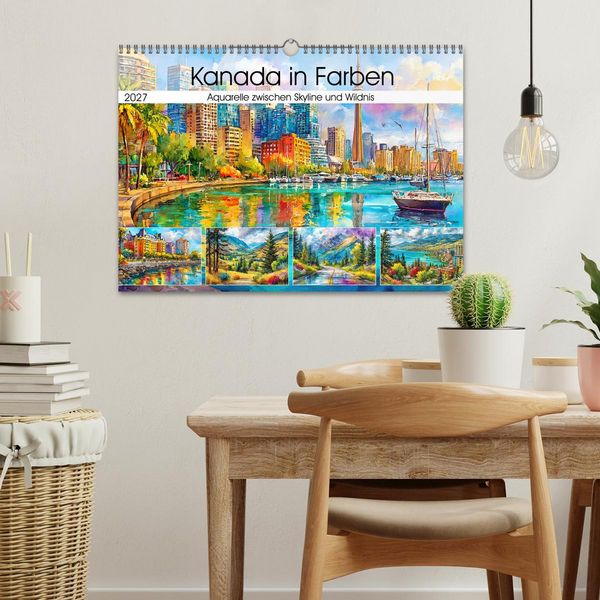 Produktbild: Kanada in Farben. Aquarelle zwischen Skyline und Wildnis (Wandkalender 2027 DIN A3 quer), CALVENDO Monatskalender