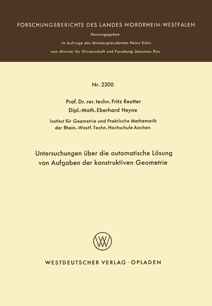 Produktbild: Untersuchungen &uuml;ber die automatische L&ouml;sung von Aufgaben der konstruktiven Geometrie