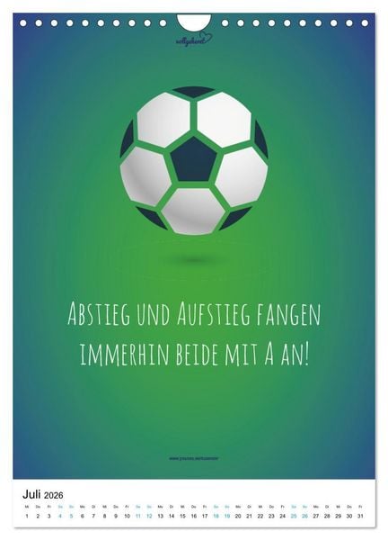 Produktbild: vollgeherzt: Der lustige Zitate-Wandkalender f&uuml;r Fu&szlig;ballfans und Sportbegeisterte! (Wandkalender 2026 DIN A4 hoch), CALVENDO Monatskalender