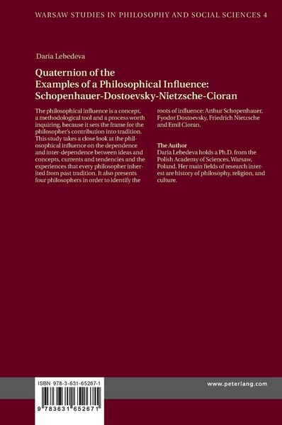 Produktbild: Quaternion of the Examples of a Philosophical Influence: Schopenhauer-Dostoevsky-Nietzsche-Cioran