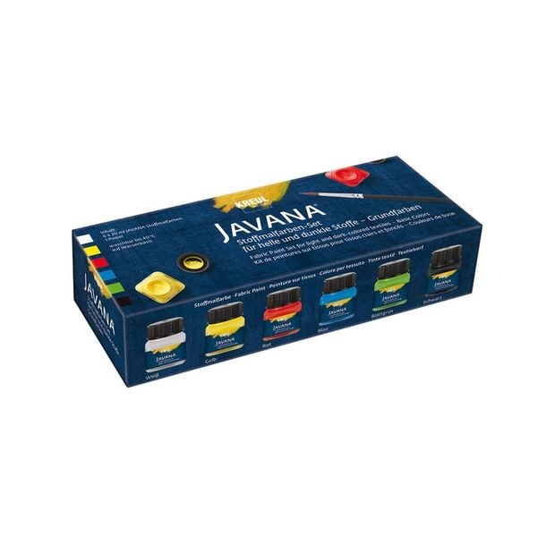 Produktbild: KREUL Javana Stoffmalfarben f&uuml;r helle und dunkle Stoffe, Set Grundfarben 6 x 20 ml