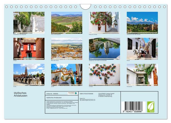 Produktbild: Idyllisches Andalusien (Wandkalender 2026 DIN A4 quer), CALVENDO Monatskalender