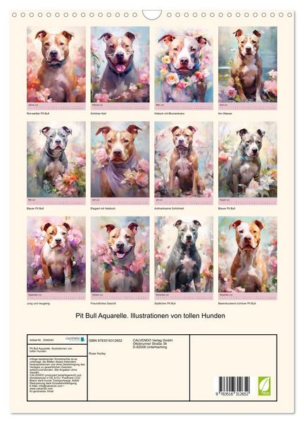 Produktbild: Pit Bull Aquarelle. Illustrationen von tollen Hunden (Wandkalender 2026 DIN A3 hoch), CALVENDO Monatskalender