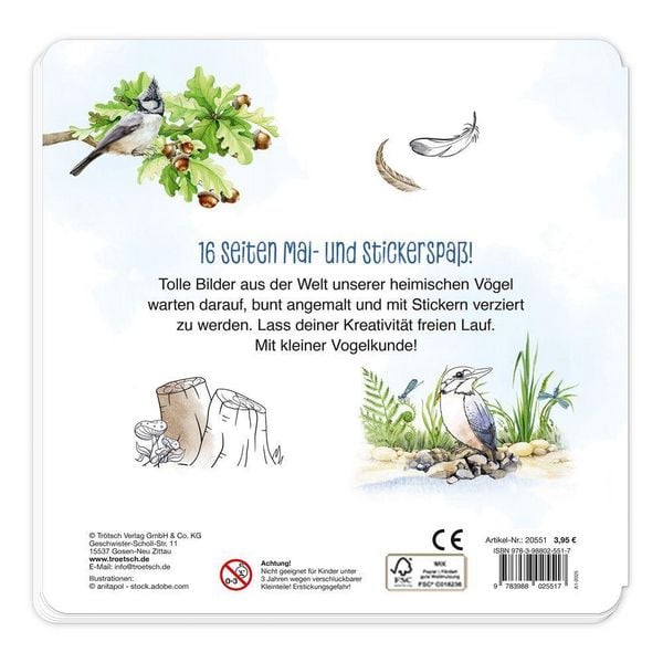 Produktbild: TR&Ouml;TSCH - Stickermalbuch Unsere Vogelwelt Malbuch mit Stickern| Ab 5 Jahren