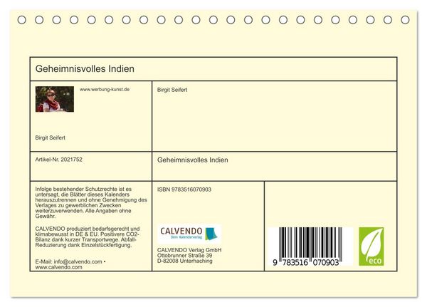 Produktbild: Geheimnisvolles Indien (Tischkalender 2026 DIN A5 quer), CALVENDO Monatskalender