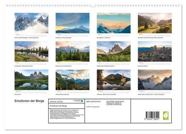 Produktbild: Emotionen der Berge (hochwertiger Premium Wandkalender 2026 DIN A2 quer), Kunstdruck in Hochglanz
