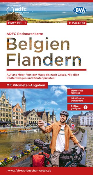 Produktbild: ADFC-Radtourenkarte BEL 1 Belgien Flandern 1:150.000, reiß- und wetterfest, E-Bike geeignet, GPS-Tracks Download, mit Kilometer-Angaben