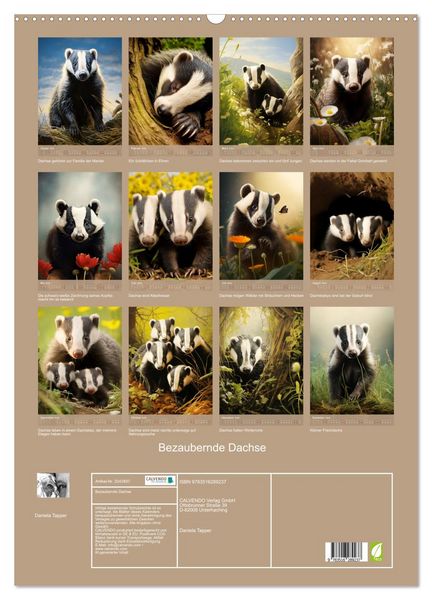 Produktbild: Bezaubernde Dachse (Wandkalender 2026 DIN A2 hoch), CALVENDO Monatskalender