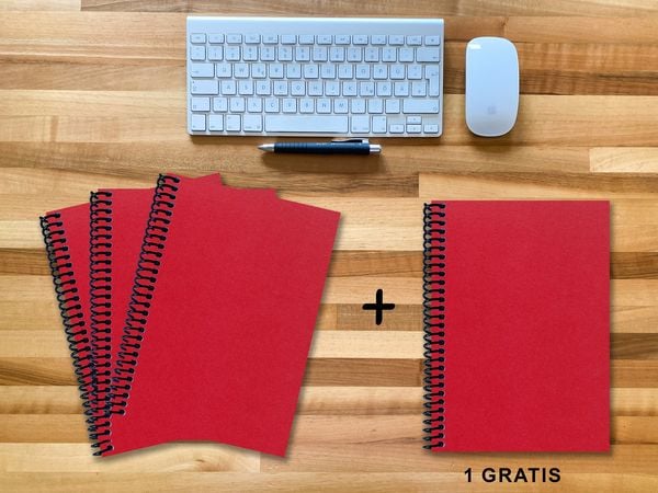 A 4 Notizbuch - Set, 3+1 gratis, Luxury 80 Seiten ROT JUPITER GLITTER-OPTIK, punktiert 20x20mm
