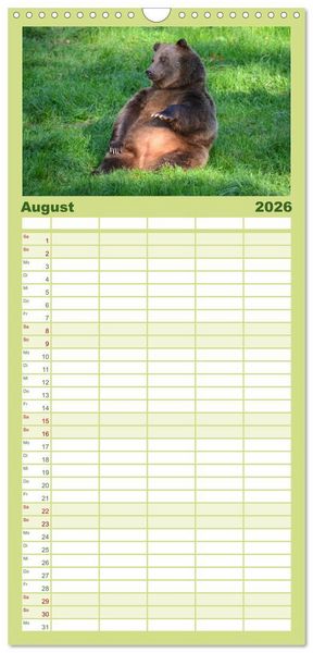 Produktbild: Familienplaner 2026 - Begegnungen DER BRAUNB&Auml;R mit 5 Spalten (Wandkalender, 21 x 45 cm) CALVENDO
