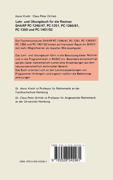 Produktbild: Lehr- und &Uuml;bungsbuch f&uuml;r die Rechner SHARP PC-1246/47, PC-1251, PC-1260/61, PC-1350, PC-1401/02