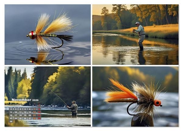 Produktbild: Lachsfischen im Fluss (hochwertiger Premium Wandkalender 2026 DIN A2 quer), Kunstdruck in Hochglanz