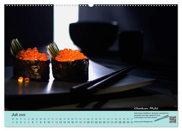 Produktbild: Sushi - Sashimi mit Anleitung f&uuml;r perfektes Gelingen (hochwertiger Premium Wandkalender 2026 DIN A2 quer), Kunstdruck in Hochglanz