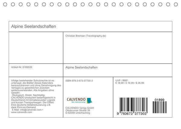 Produktbild: Alpine Seelandschaften (Tischkalender 2022 DIN A5 quer)