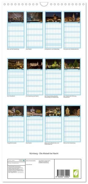 Produktbild: Familienplaner 2027 - N&uuml;rnberg - Die Altstadt bei Nacht mit 5 Spalten (Wandkalender, 21 x 45 cm) CALVENDO