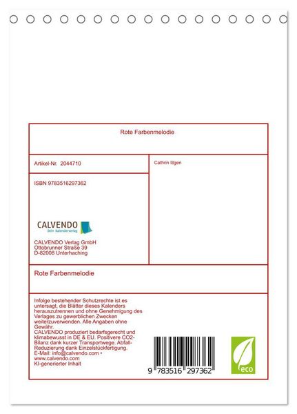 Produktbild: Rote Farbenmelodie (Tischkalender 2026 DIN A5 hoch), CALVENDO Monatskalender
