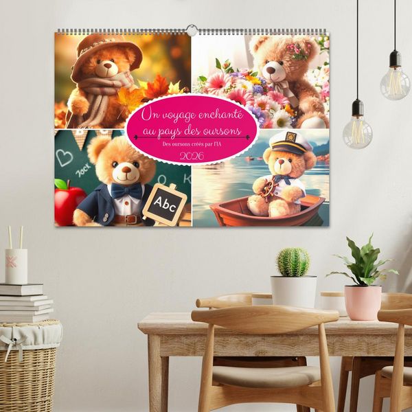 Produktbild: Un voyage enchant&eacute; au pays des oursons -Des oursons cr&eacute;&eacute;s par l'IA (Calendrier mural 2026 DIN A2 vertical), CALVENDO calendrier mensuel