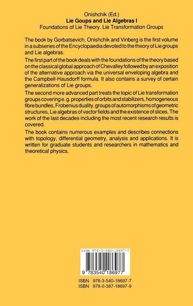 Produktbild: Lie Groups and Lie Algebras I