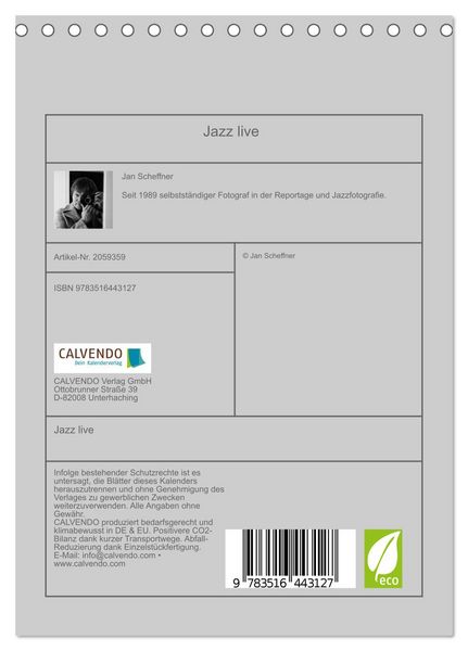 Produktbild: Jazz live (Tischkalender 2026 DIN A5 hoch), CALVENDO Monatskalender