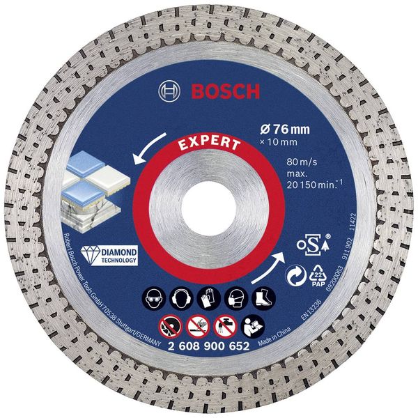 Bosch Accessories 2608900652 EXPERT HardCeramic Diamanttrennscheibe Durchmesser 76 mm Bohrungs-Ø 10 mm Stein, Beton, Zie