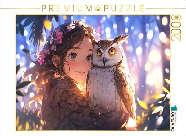 Produktbild: CALVENDO Puzzle Manga Illustration - M&auml;dchen mit Eule Uhu | 2000 Teile Lege-Gr&ouml;&szlig;e 90x67cm Foto-Puzzle f&uuml;r gl&uuml;ckliche Stunden