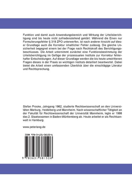Produktbild: Die Urteilsberichtigung gem. &sect; 319 ZPO