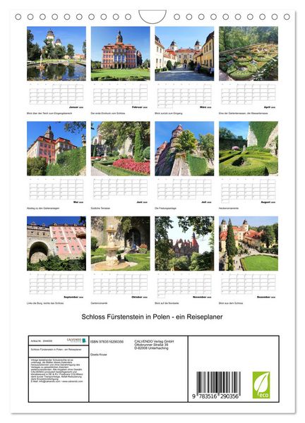 Produktbild: Schloss F&uuml;rstenstein in Polen - ein Reiseplaner (Wandkalender 2026 DIN A4 hoch), CALVENDO Monatskalender