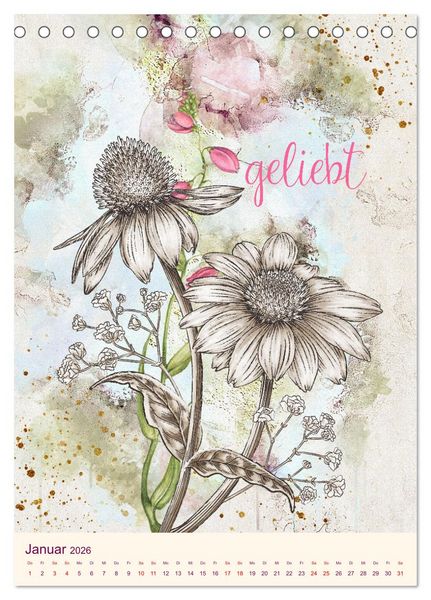 Produktbild: Aquarell Blumenmalerei mit Spr&uuml;chen (Tischkalender 2026 DIN A5 hoch), CALVENDO Monatskalender