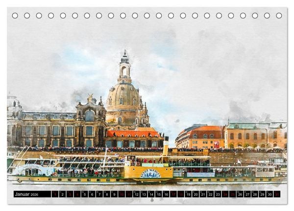 Produktbild: S&auml;chsische Dampfer Aquarelle (Tischkalender 2026 DIN A5 quer), CALVENDO Monatskalender