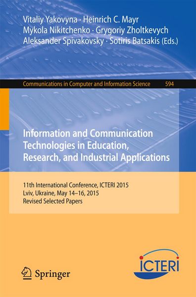 Produktbild: Information and Communication Technologies in Education, Research, and Industrial Applications