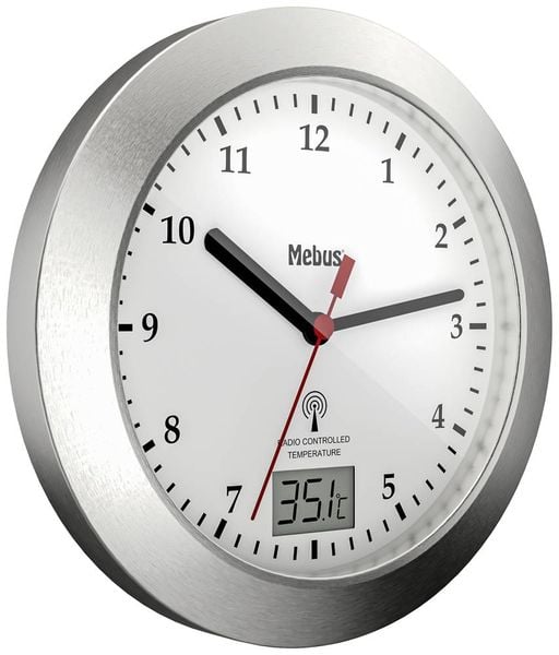 Produktbild: Mebus 41124 Funk Wanduhr 17cm x 60mm Silber Badezimmer-/Feuchtraum geeignet