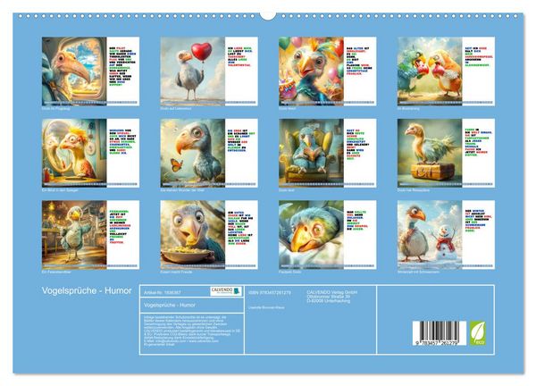 Produktbild: Vogelspr&uuml;che - Humor (hochwertiger Premium Wandkalender 2026 DIN A2 quer), Kunstdruck in Hochglanz