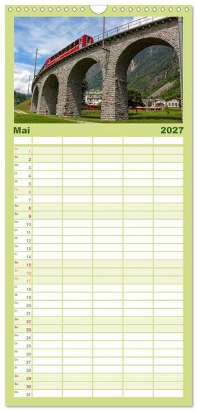 Produktbild: Familienplaner 2027 - Die Rh&auml;tische Bahn - Ein Kurztrip in die Schweiz mit 5 Spalten (Wandkalender, 21 x 45 cm) CALVENDO