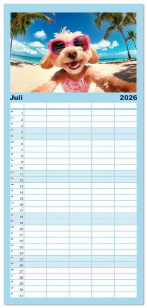 Produktbild: Familienplaner 2026 - HUNDE-SELFIES Tierischer Outdoorspa&szlig; mit 5 Spalten (Wandkalender, 21 x 45 cm) CALVENDO