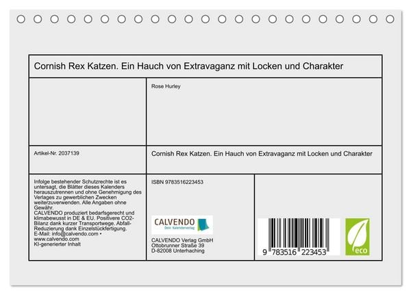 Produktbild: Cornish Rex Katzen. Ein Hauch von Extravaganz mit Locken und Charakter (Tischkalender 2026 DIN A5 quer), CALVENDO Monatskalender