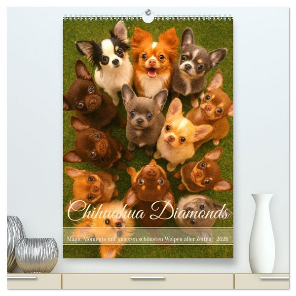 Produktbild: Chihuahua Diamonds &ndash; Magic Moments mit unseren sch&ouml;nsten Welpen aller Zeiten (hochwertiger Premium Wandkalender 2026 DIN A2 hoch), Kunstdruck in Hochglanz