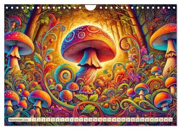 Produktbild: Psychedelische Pilze - Die bunte Welt der magischen Pilze (Wandkalender 2026 DIN A4 quer), CALVENDO Monatskalender
