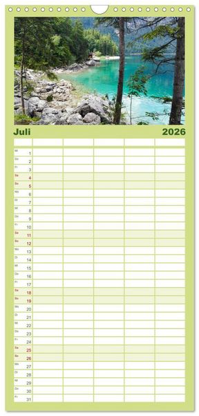 Produktbild: Familienplaner 2026 - Das Zugspitzegebiet mit 5 Spalten (Wandkalender, 21 x 45 cm) CALVENDO