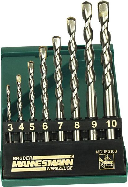 Brüder Mannesmann M54309 Stahl Stein-Spiralbohrer-Set 3 mm, 4 mm, 5 mm, 6 mm, 7 mm, 8 mm, 9 mm, 10 mm Zylinderschaft 1 St.