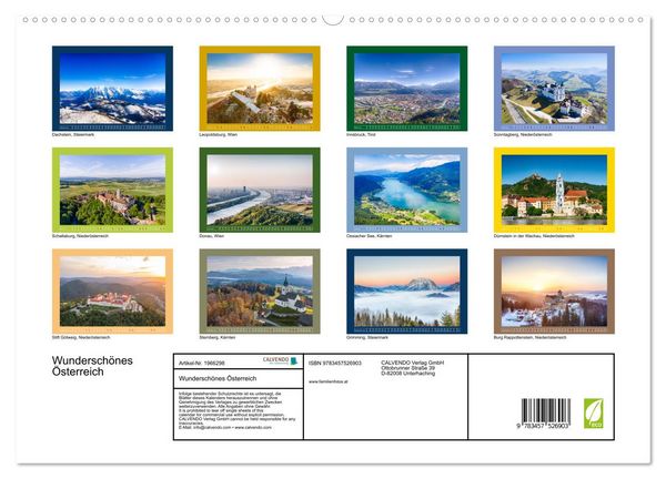 Produktbild: Wundersch&ouml;nes &Ouml;sterreich (hochwertiger Premium Wandkalender 2026 DIN A2 quer), Kunstdruck in Hochglanz
