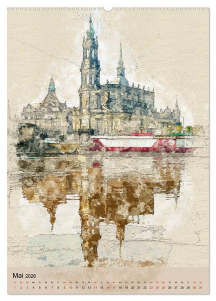 Produktbild: Dresden wie gemalt (Wandkalender 2026 DIN A2 hoch), CALVENDO Monatskalender