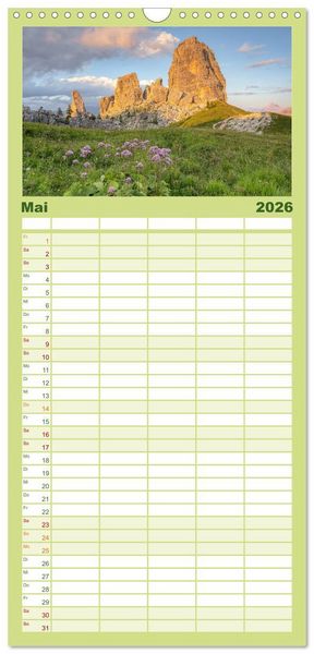 Produktbild: Familienplaner 2026 - Faszination Dolomiten mit 5 Spalten (Wandkalender, 21 x 45 cm) CALVENDO