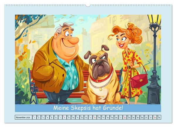 Produktbild: Hund und Herrchen. Zu zweit allein im Chaos (hochwertiger Premium Wandkalender 2026 DIN A2 quer), Kunstdruck in Hochglanz