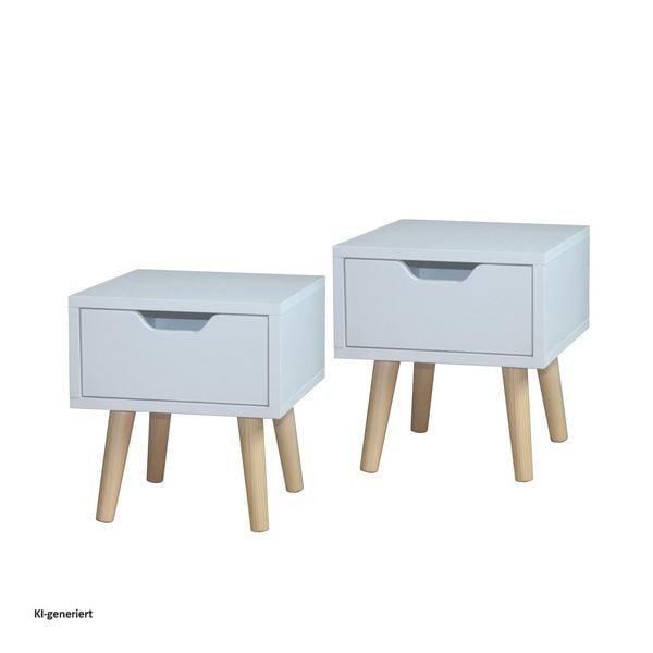 Produktbild: HTI-Living HTI-Living Nachttisch 1 Schublade 2er-Set Thekla Wei&szlig;