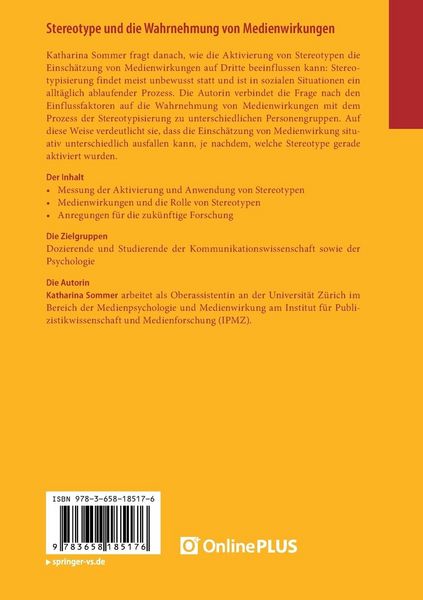 Produktbild: Stereotype und die Wahrnehmung von Medienwirkungen