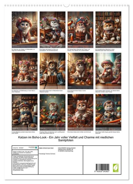 Produktbild: Katzen im Boho-Look - Ein Jahr voller Vielfalt und Charme mit niedlichen Samtpfoten (hochwertiger Premium Wandkalender 2026 DIN A2 hoch), Kunstdruck in Hochglanz